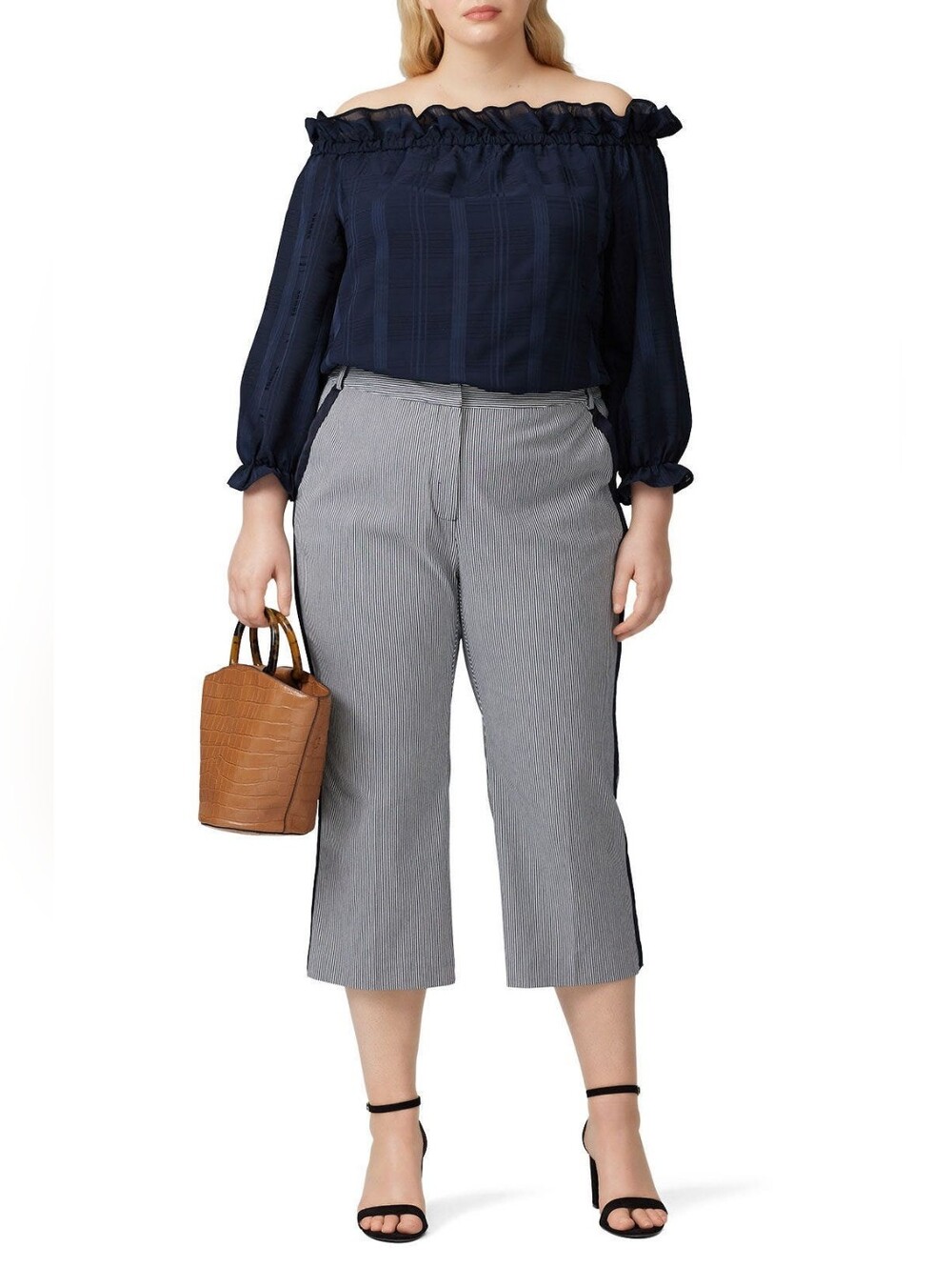 Rachel Rachel Roy Elin Striped Navy Blue White Tailored Capri Pants Plus S18W - Picture 2 of 16